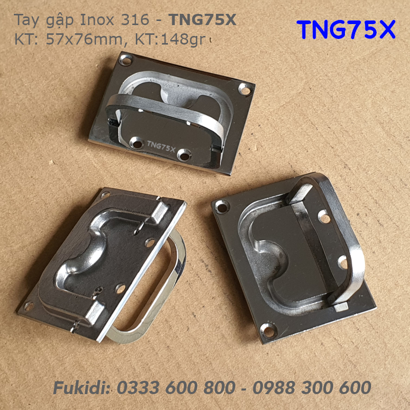 Tay nắm gập inox 316, KT 76x57, dày 2.8mm, bề mặt sáng bóng - TNG75X