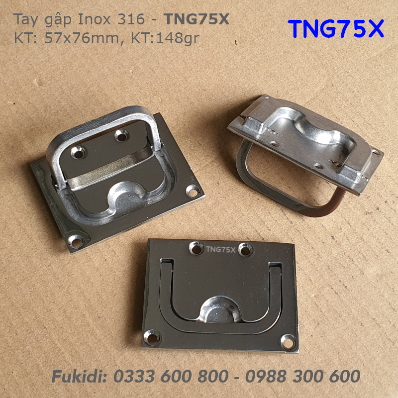 Tay nắm gập inox 316, KT 76x57, dày 2.8mm, bề mặt sáng bóng - TNG75X