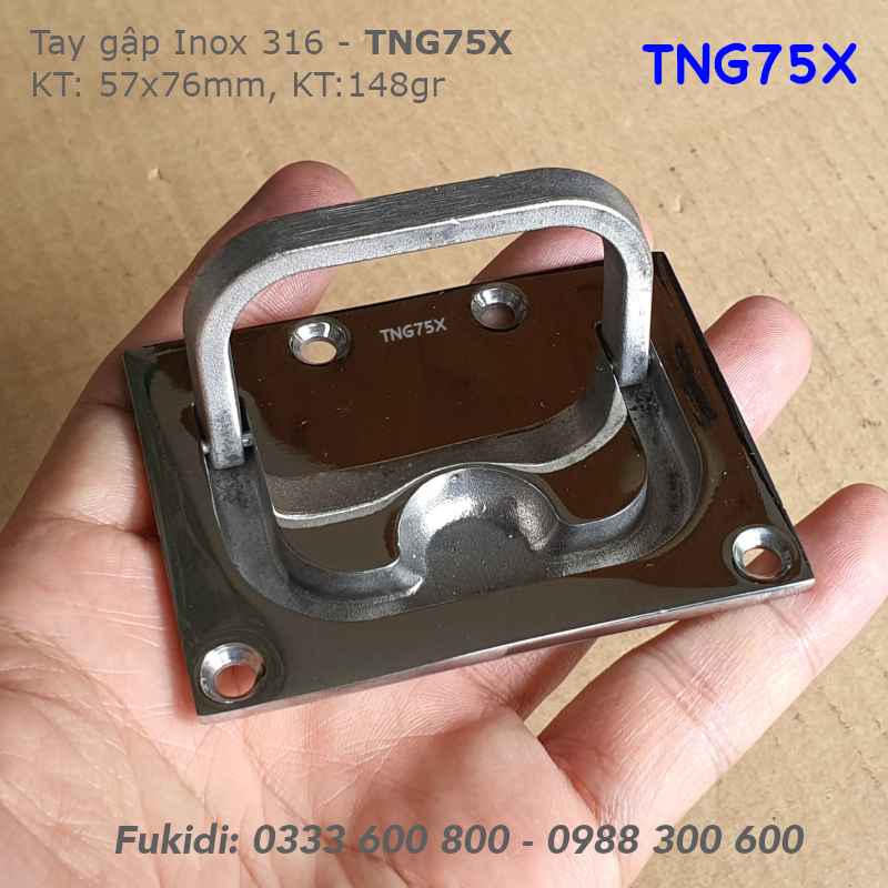 Tay nắm gập inox 316, KT 76x57, dày 2.8mm, bề mặt sáng bóng - TNG75X