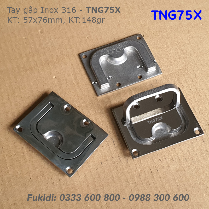 Tay nắm gập inox 316, KT 76x57, dày 2.8mm, bề mặt sáng bóng - TNG75X
