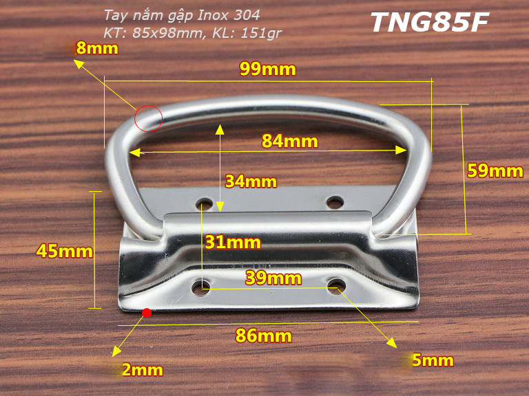 Tay nắm gập, tay nắm hộp gỗ, inox 04, KT 85x98, rộng 84mm - TNG85F