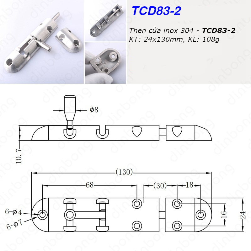 Then cửa inox 304 dạng đúc khối KT 24x130mm - TCD83-2