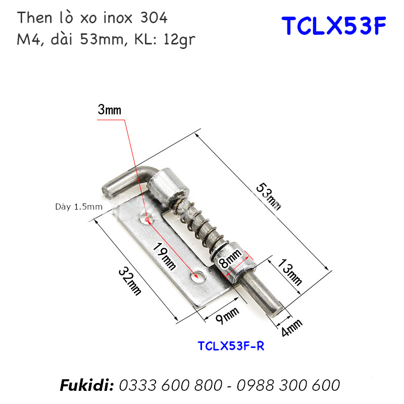 Then lò xo tự giữ inox 304 M4 dài 53mm - TCLX53F