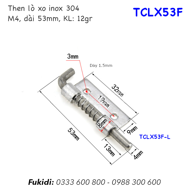 Then lò xo tự giữ inox 304 M4 dài 53mm - TCLX53F