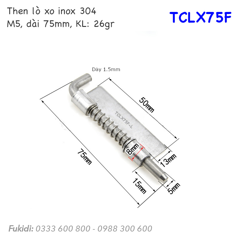 Then lò xo tự giữ inox 304 M5 dài 75mm - TCLX75F