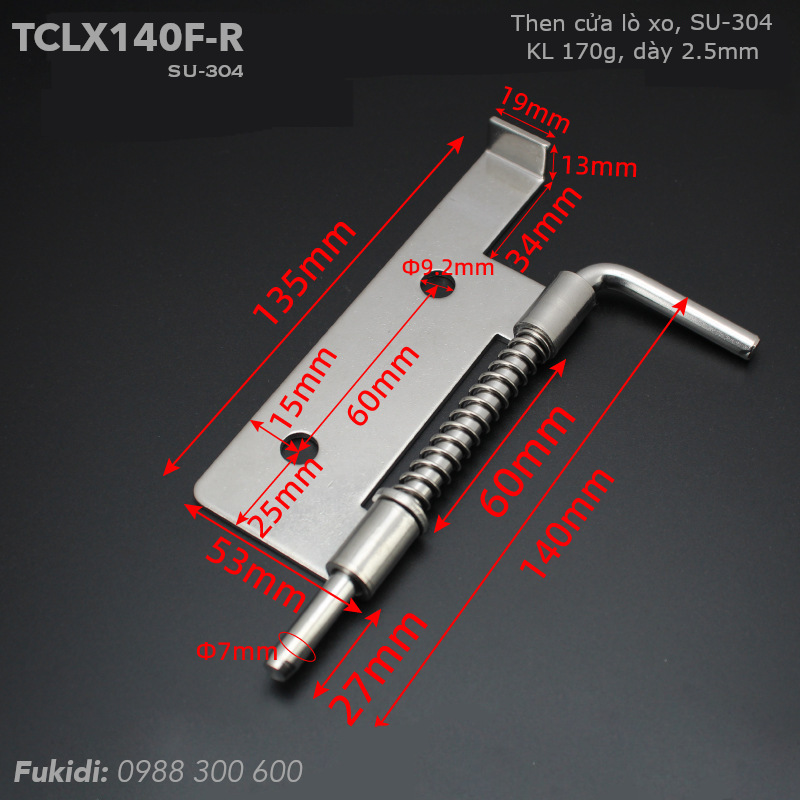 Then lò xo tự giữ inox 304, KT M7 dài 140mm - TCLX140F