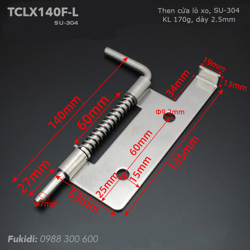 Then lò xo tự giữ inox 304, KT M7 dài 140mm - TCLX140F