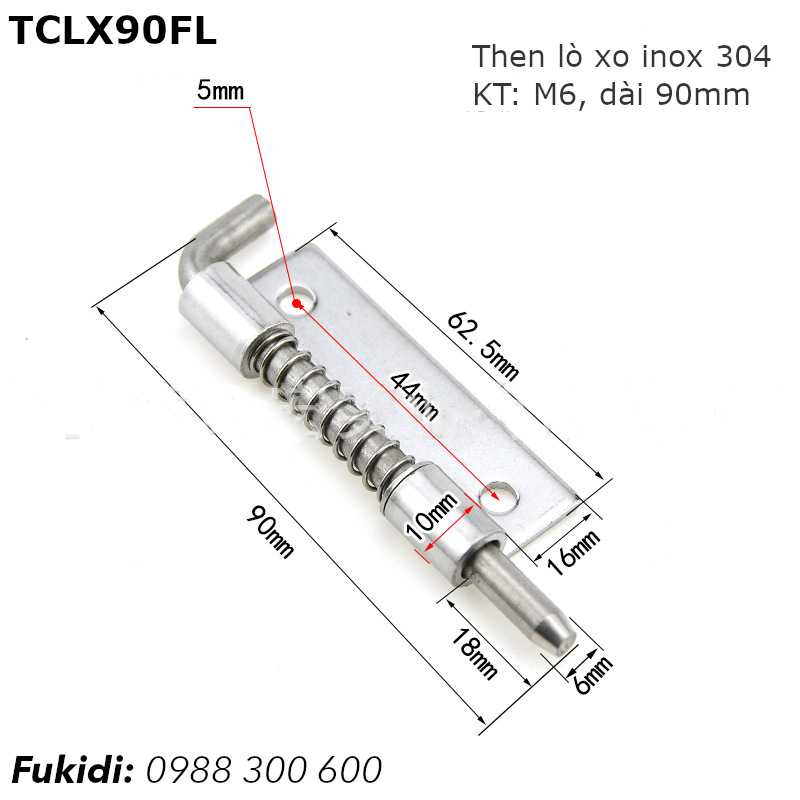 Chi tiết kích thước của then cửa tự giữ mở sang trái - TCLX90FL