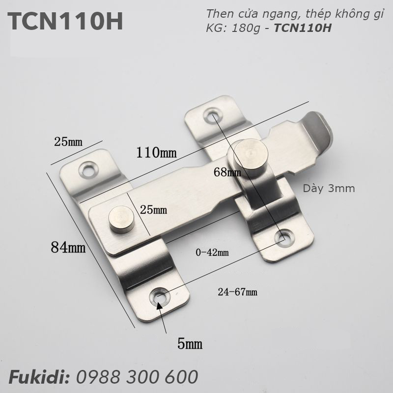 Then cửa ngang kiểu chữ H, thép không gỉ dài 110mm - TCN110H