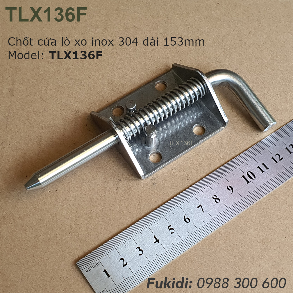 Chốt cửa lò xo tự giữ, inox 304, M9.5 dài 136mm - TLX136F