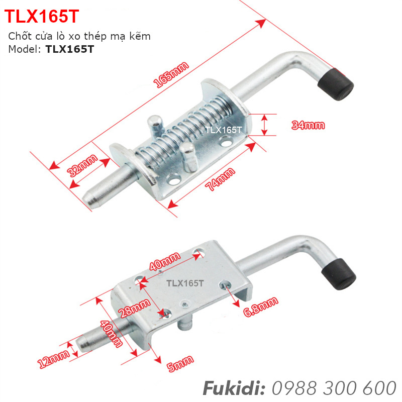 Chốt lò xo tự giữ thép mạ kẽm, M12 dài 165mm - TLX165T