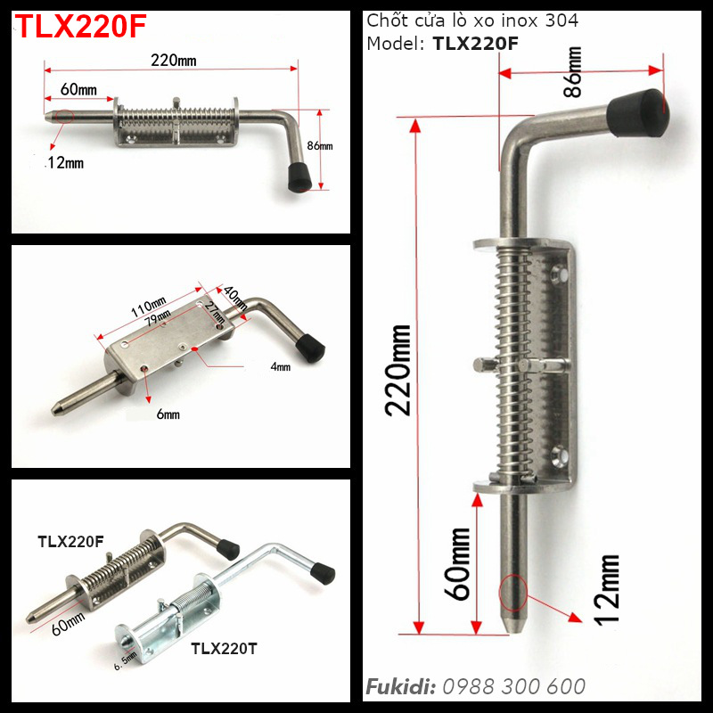 Phiên bản inox 304 của then TLX220T có mã là TLX220F như hình