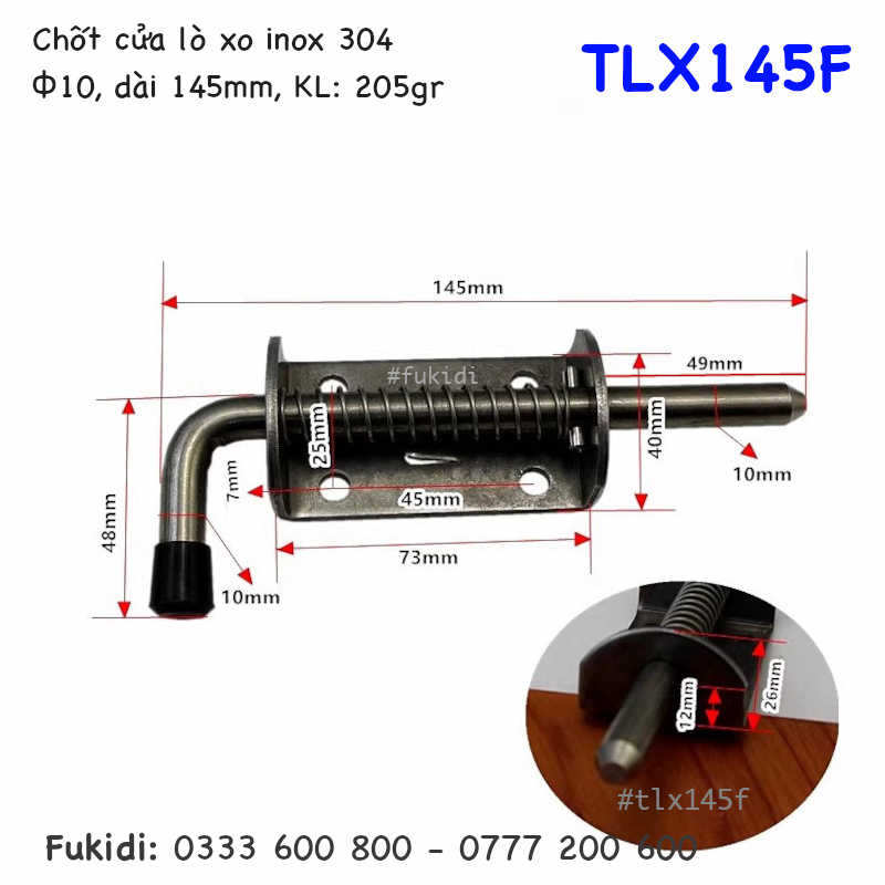 Then lò xo tự giữ inox 304, kích thước M10 dài 145mm - TLX145F