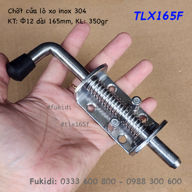 Chốt cửa thùng xe, chốt lò xo tự giữ, SU304, M12 dài 165mm - TLX165F