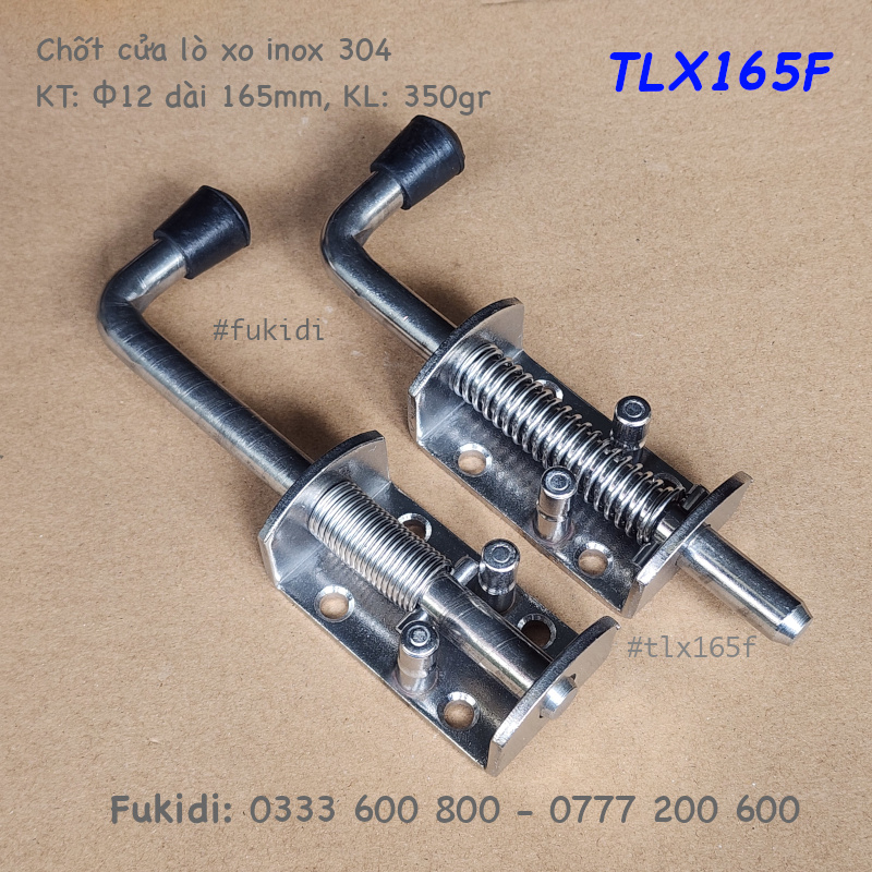 Chốt cửa thùng xe, chốt lò xo tự giữ, SU304, M12 dài 165mm - TLX165F