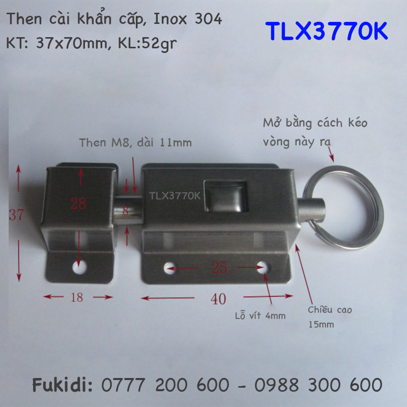 Then cài khẩn cấp, inox 304, KT M7, 37x70mm - TLX3770K