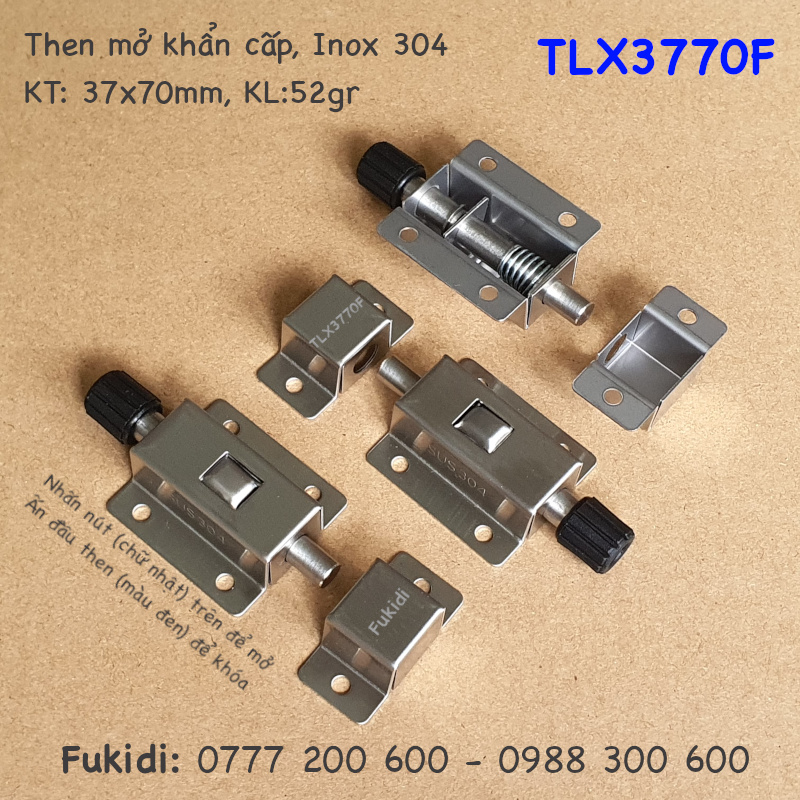 Then mở khẩn cấp, inox 304, M7, KT: 37x70mm - TLX3770F