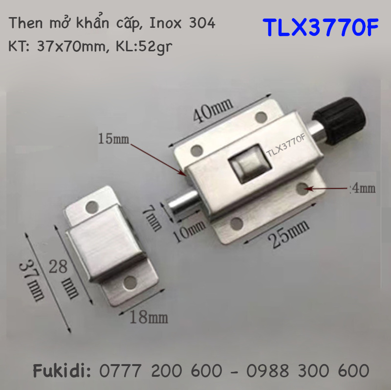 Then mở khẩn cấp, inox 304, M7, KT: 37x70mm - TLX3770F