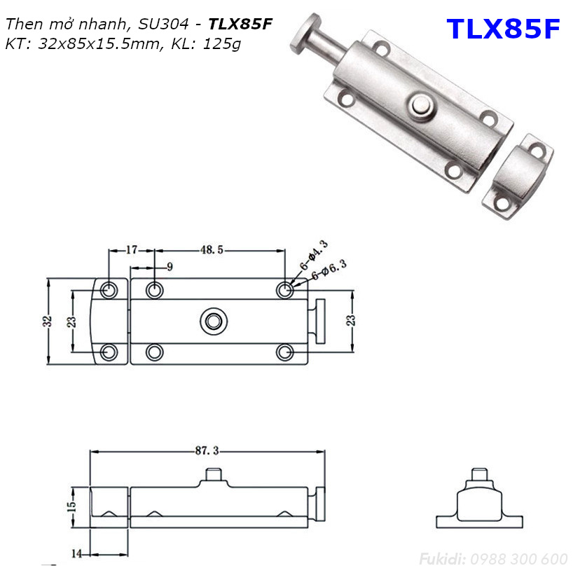 Then cửa khẩn cấp inox 304 KT 32x85mm - TLX85F