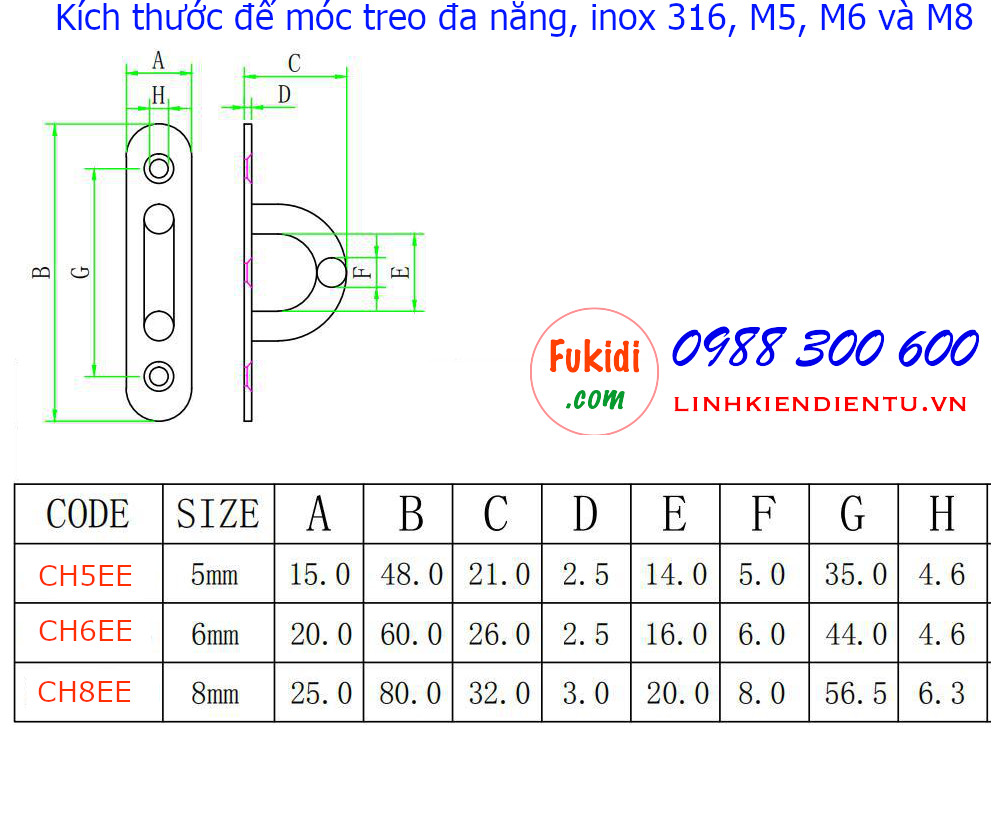 Móc treo ghế đu, xích đu, treo quạt trần  inox 316 M8 - CH8EE