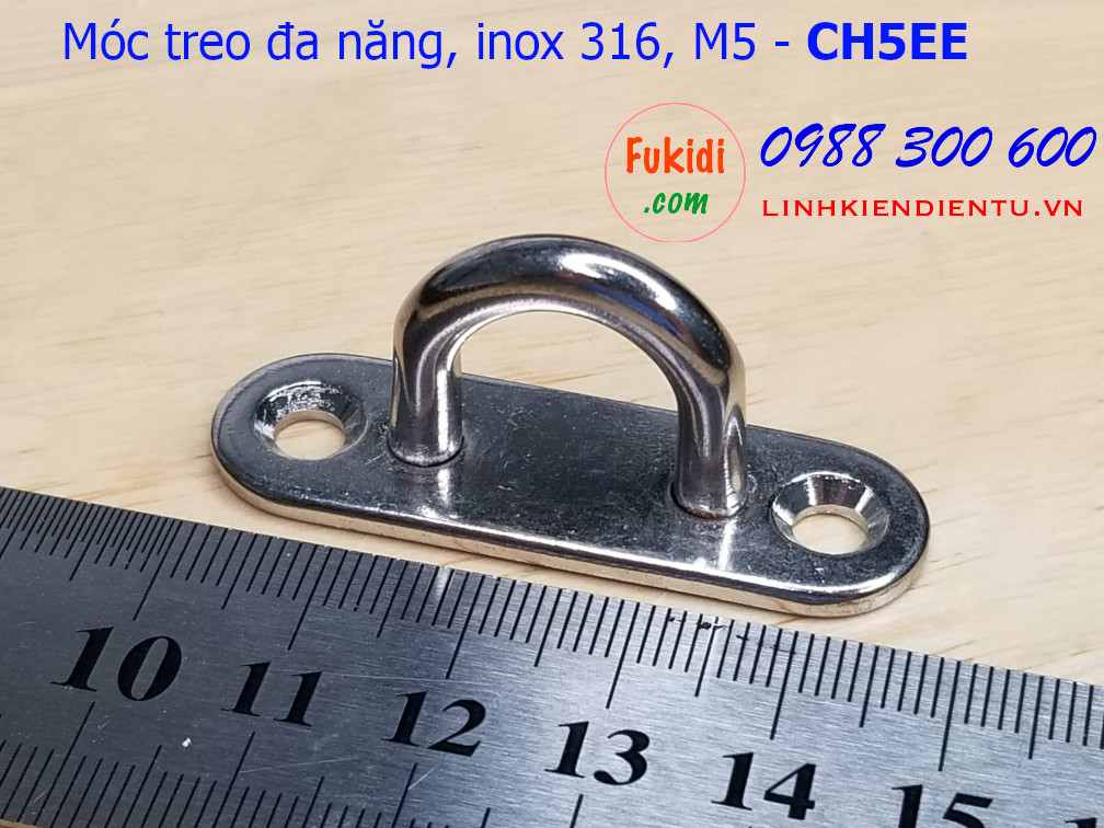 Móc treo ghế đu, xích đu, treo quạt trần hình chữ nhật bo tròn inox 316 M5 - CH5EE