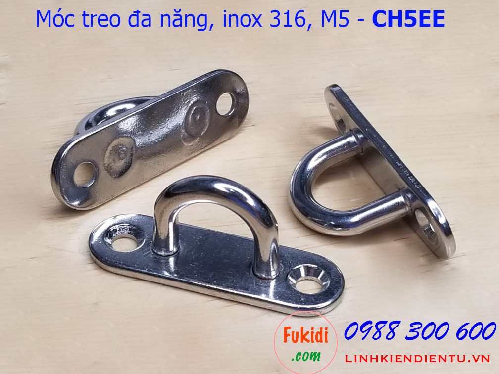 Móc treo ghế đu, xích đu, treo quạt trần hình chữ nhật bo tròn inox 316 M5 - CH5EE
