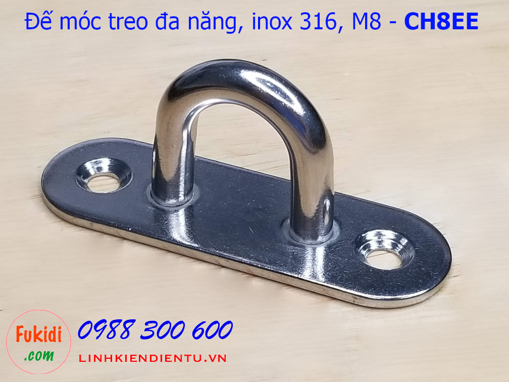 Móc treo ghế đu, xích đu, treo quạt trần hình chữ nhật bo tròn inox 316 M8 - CH8EE