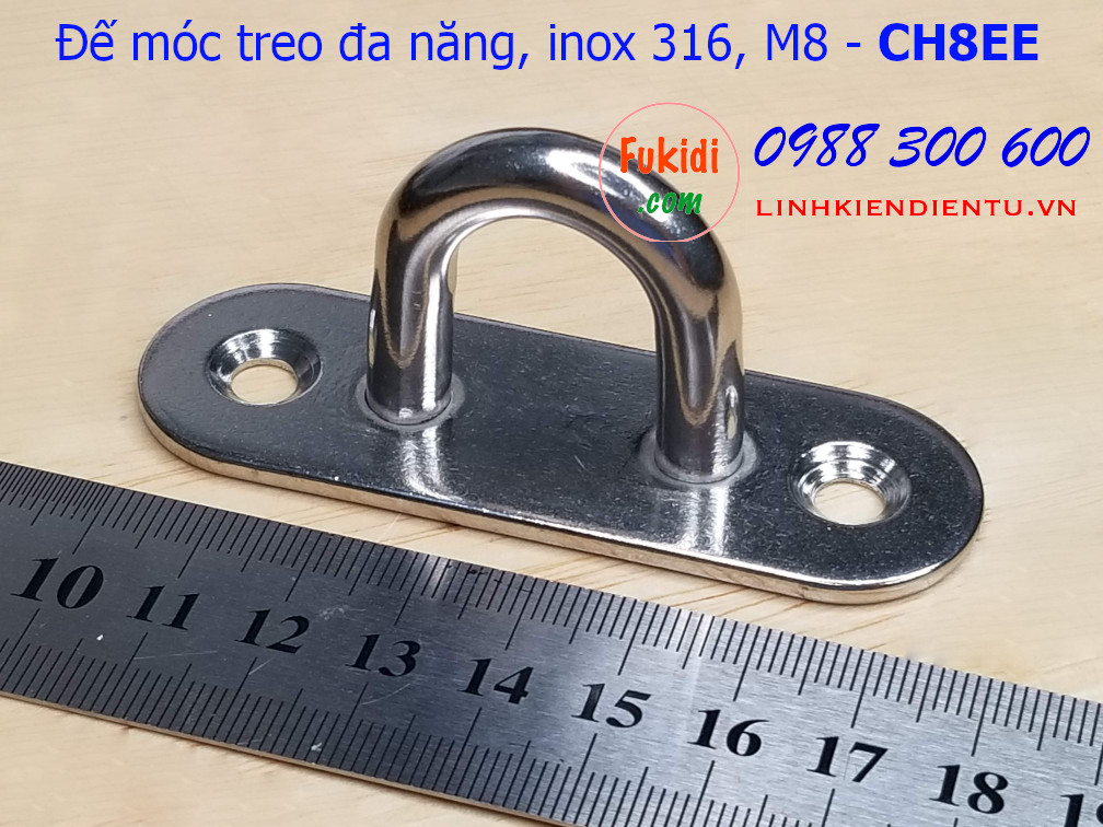 Móc treo ghế đu, xích đu, treo quạt trần hình chữ nhật bo tròn inox 316 M8 - CH8EE