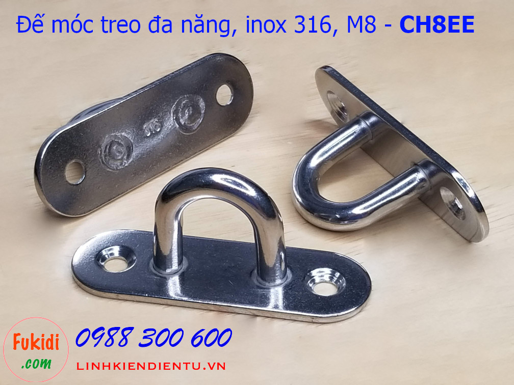 Móc treo ghế đu, xích đu, treo quạt trần hình chữ nhật bo tròn inox 316 M8 - CH8EE