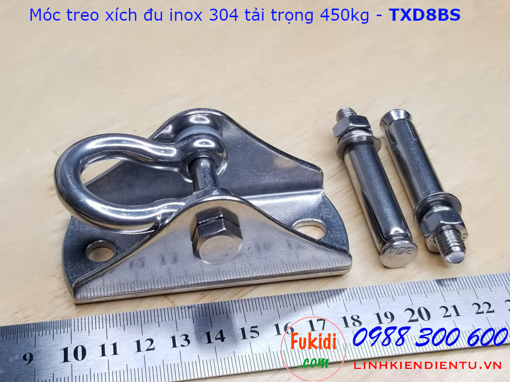 Móc treo xích đu, ghế đu, treo võng, tải 450kg inox 304 size M8 - TXD8BS