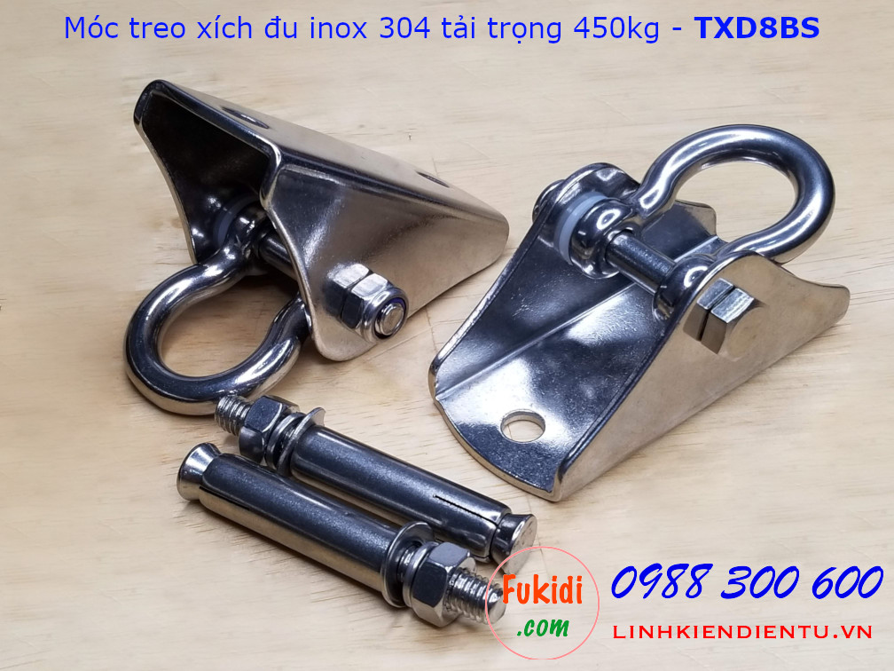 Móc treo xích đu, ghế đu, treo võng, tải 450kg inox 304 size M8 - TXD8BS