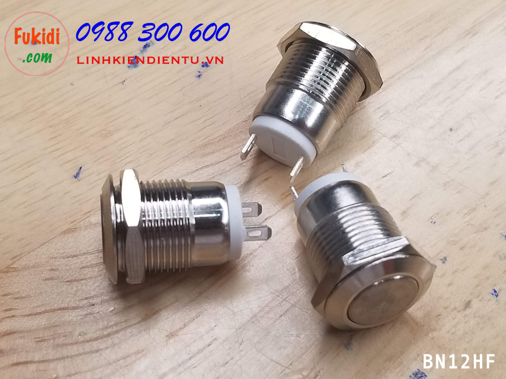 BN12HF Nút nhấn vỏ kim loại phi 12mm, chống thấm nước