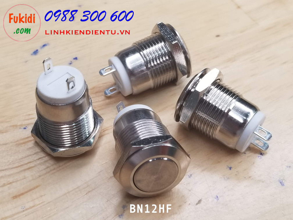 BN12HF Nút nhấn vỏ kim loại phi 12mm, chống thấm nước