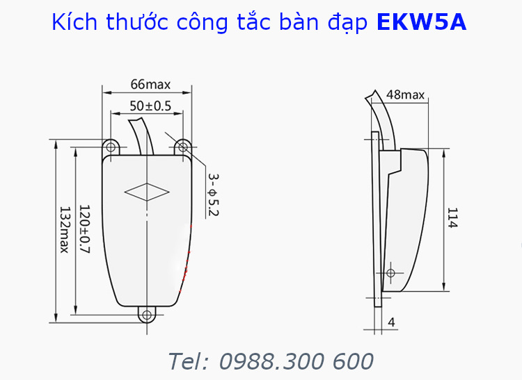 Công tắc bàn đạp EKW5A - vỏ nhựa, công suất 5A/250VAC