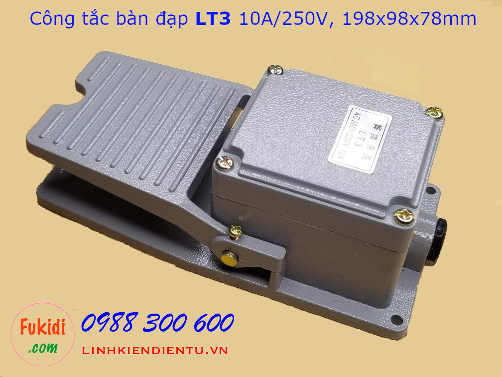 Công tắc bàn đạp LT3 10A/250VAC size 198x98x78mm, vỏ nhôm nguyên khối