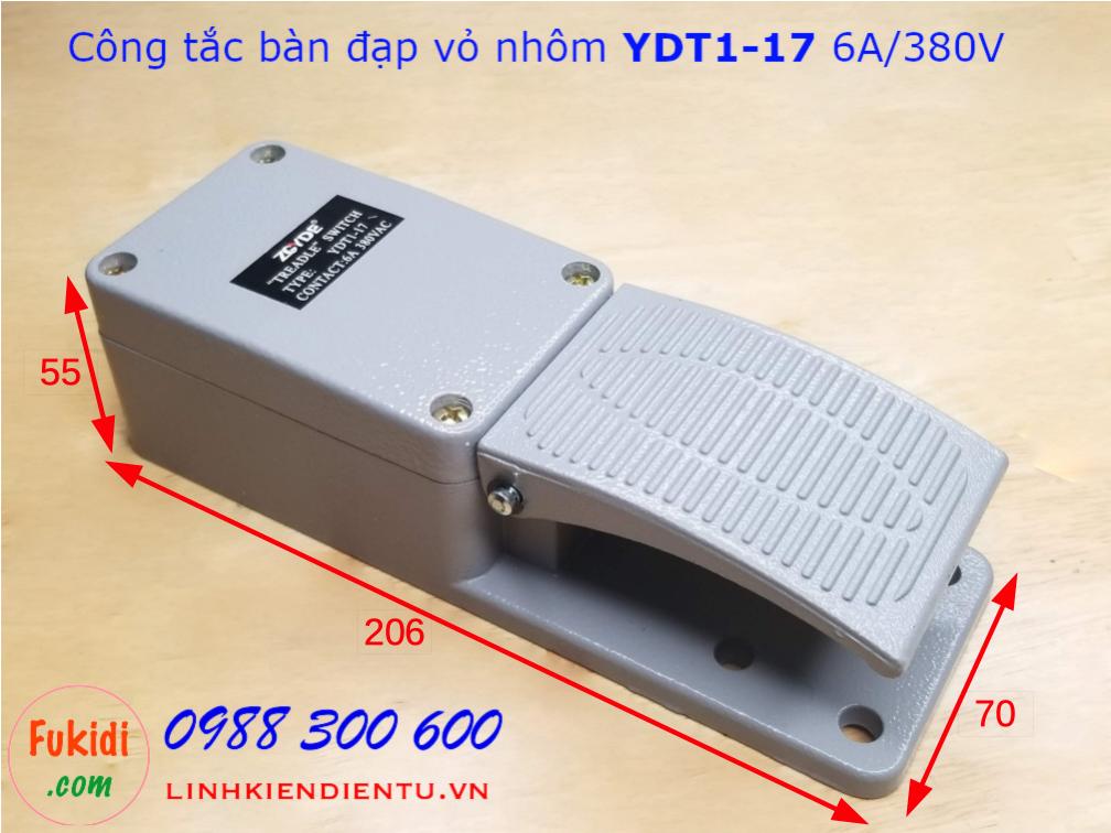 Công tắc bàn đạp YDT1-17 6A/380V vỏ nhôm, kích thước 206x70x55mm