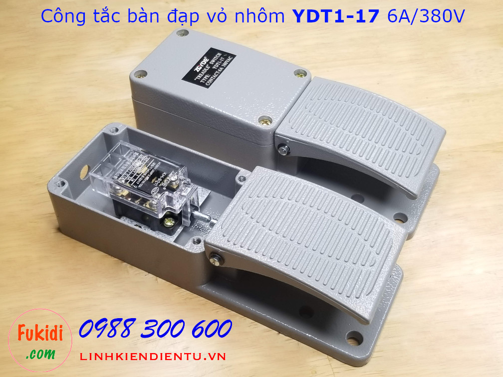 Công tắc bàn đạp YDT1-17 6A/380V vỏ nhôm, kích thước 206x70x55mm