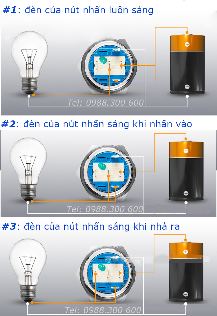 Nút nhấn giữ Φ19 có đèn hình logo nguồn màu xanh lá, điện áp 12-24V - BN1924PLG