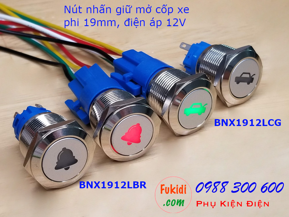 Nút nhấn giữ phi 19mm đèn hình chuông màu đỏ điện áp 12V - BNX1912LBR