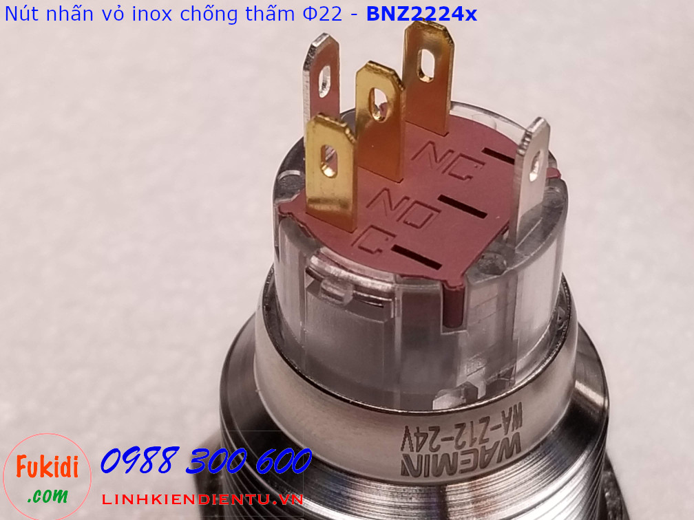 Nút nhấn nhả Φ22mm vỏ inox chống thấm có đèn đỏ điện áp 12-24v BNZ2224R