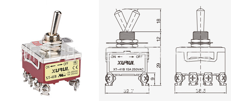 Toggle switch - công tắc gạt 8 chân ON-OFF Xurui XT-41B 15A/250VAC