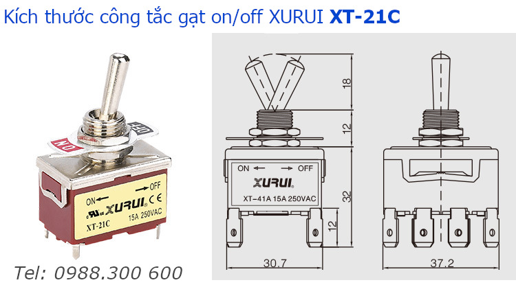 Toggle Switch - công tắc gạt ON-OFF Xurui XT-21C 15A/250VAC