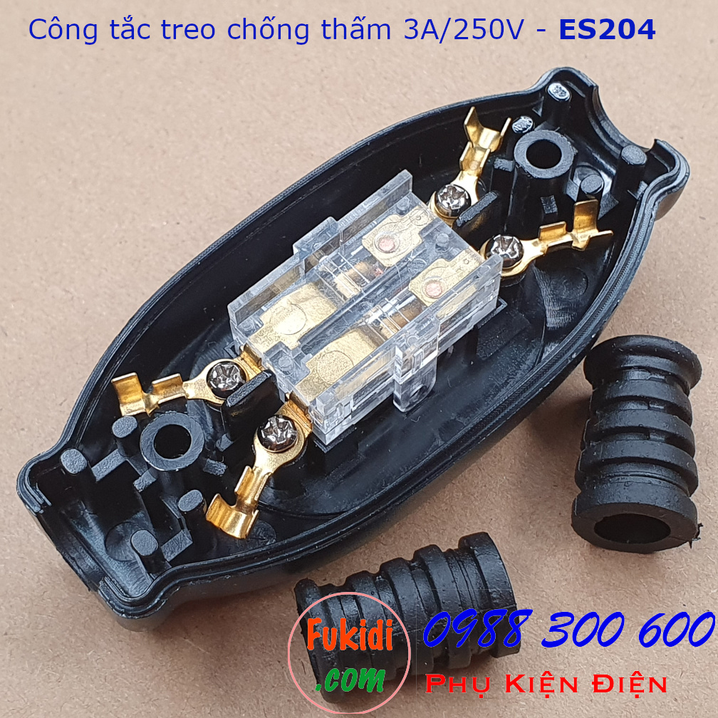 Công tắc treo dây 3A250V chống nước IP65 dạng công tắc bập bênh, màu đen ES204