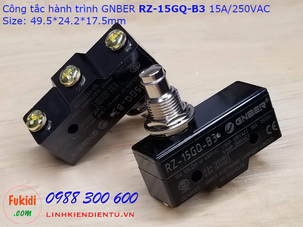 Công tắc hành trình GNBER RZ-15GQ-B3 15A/250VAC size 49.5x24.2x17.5mm
