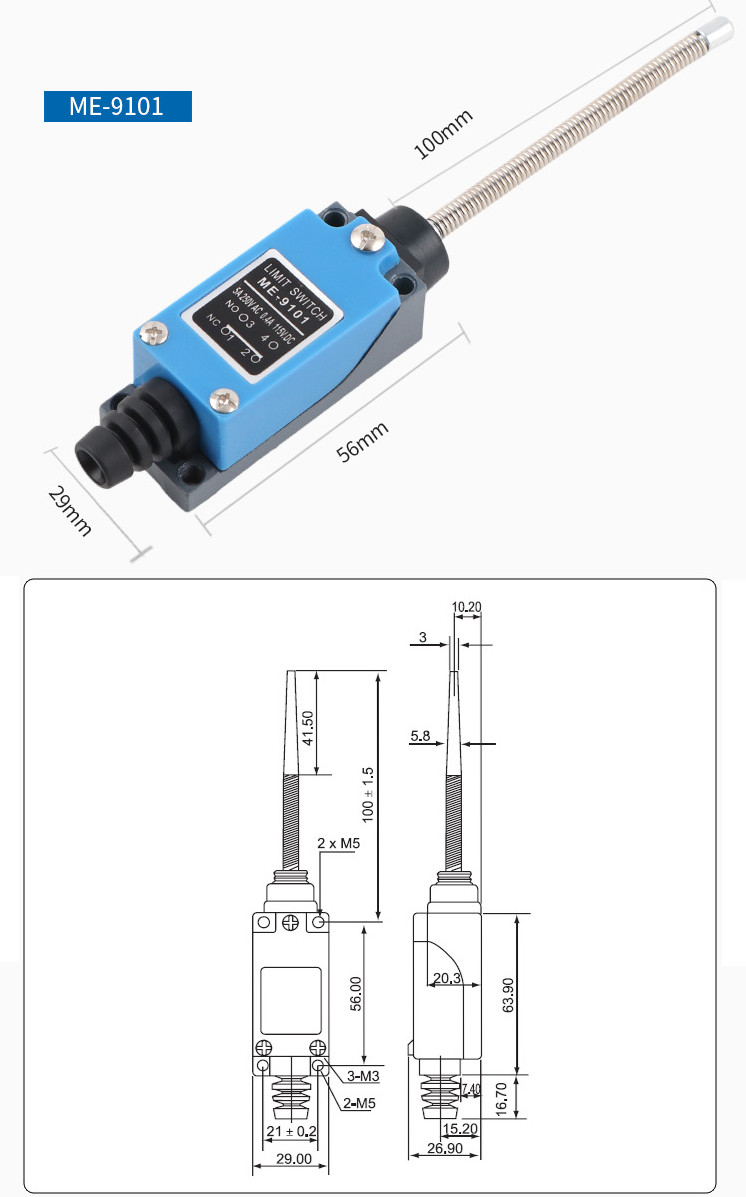 Công tắc hành trình ME-9101 5A/250V, tiếp điểm NO và NC, cần gạt nhiều hướng