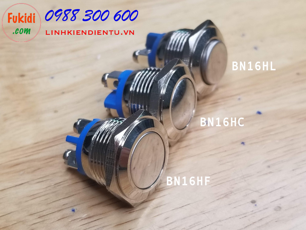 BN16HC - Nút nhấn vỏ inox phi 16mm đầu nút hình cầu