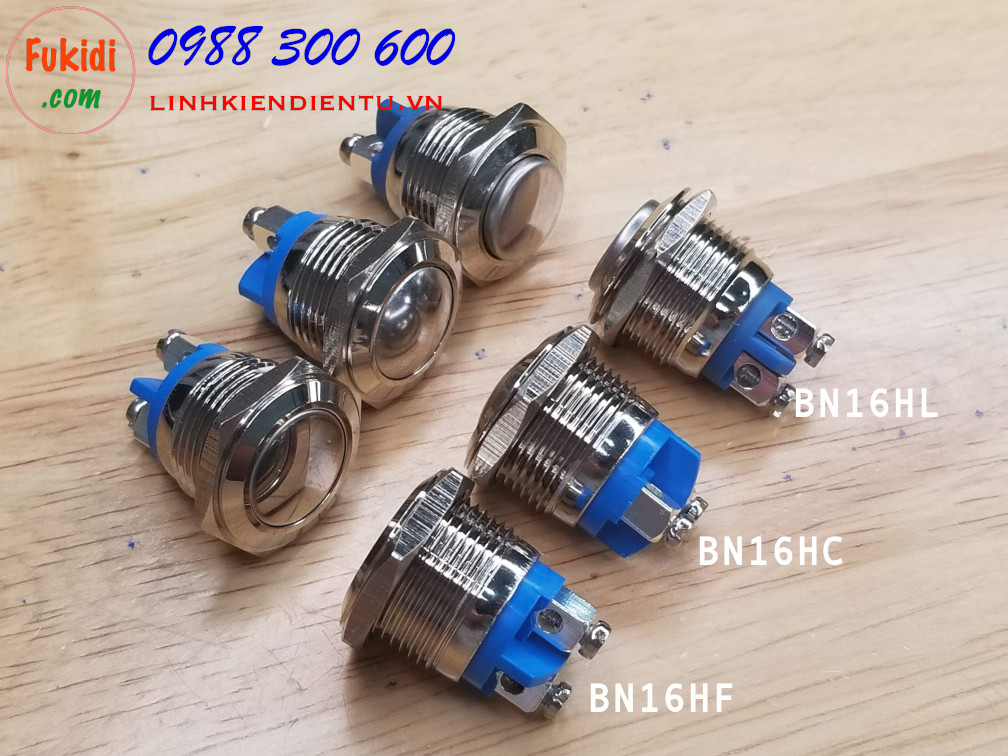 BN16HL Nút nhấn nhả phi 16mm, vỏ kim loại, chống thấm nước, đầu nhô cao