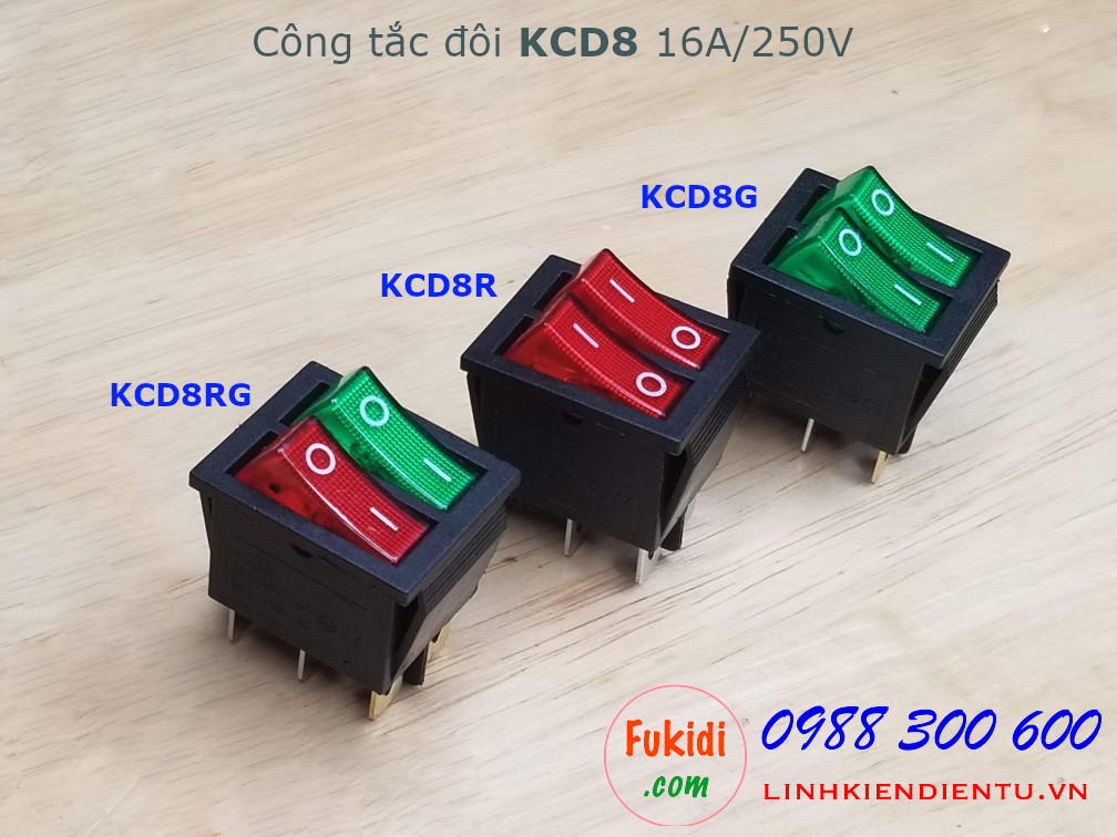 Công tắc bập bênh đôi 16A 250V KCD8 màu xanh - KCD8G