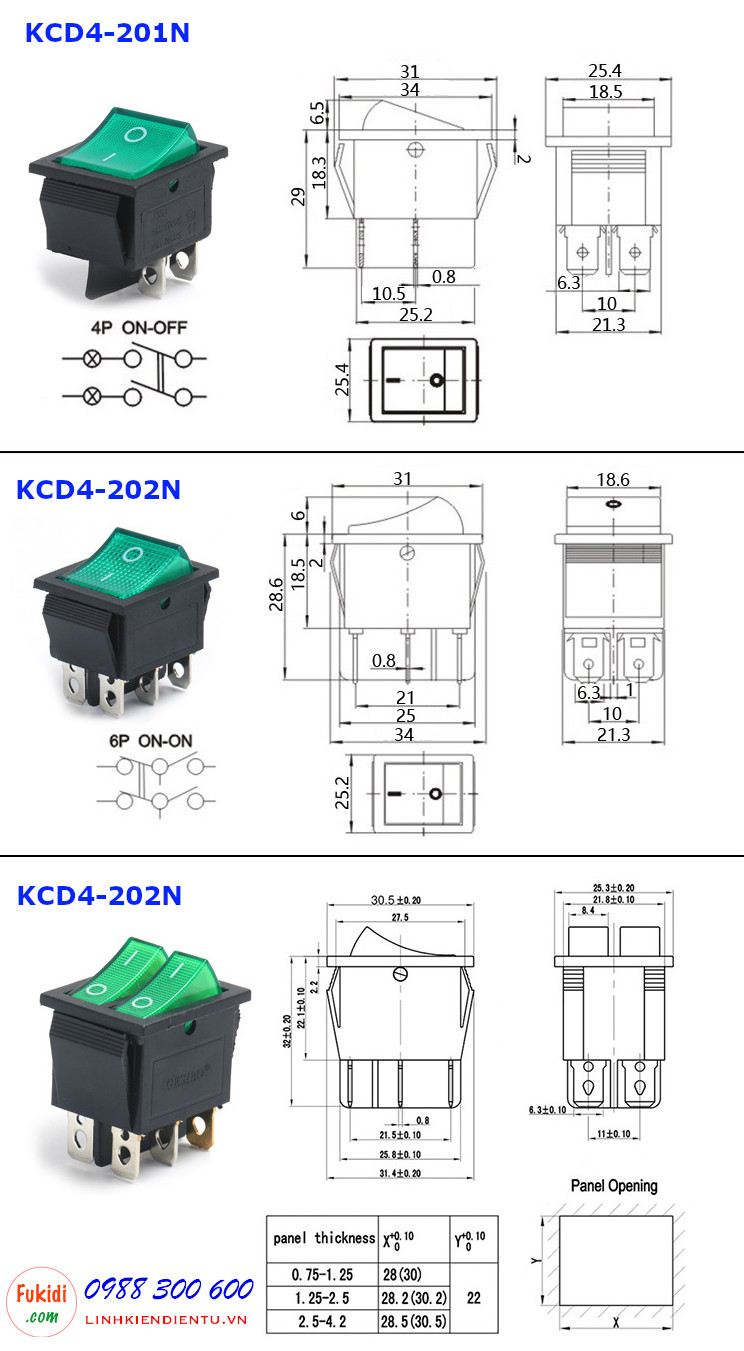 Công tắc bập bênh đôi 16A 250V KCD8 màu đỏ - KCD8R