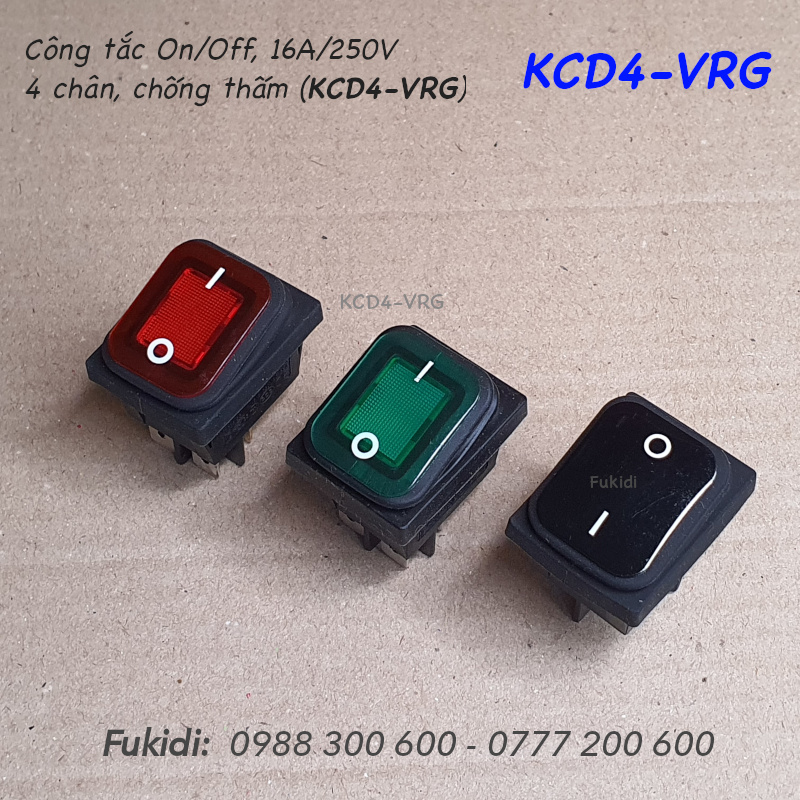  Công tắc bập bênh chống thấm nước chuẩn PA66, 16A/250V, 4 chân - KCD4-VRR